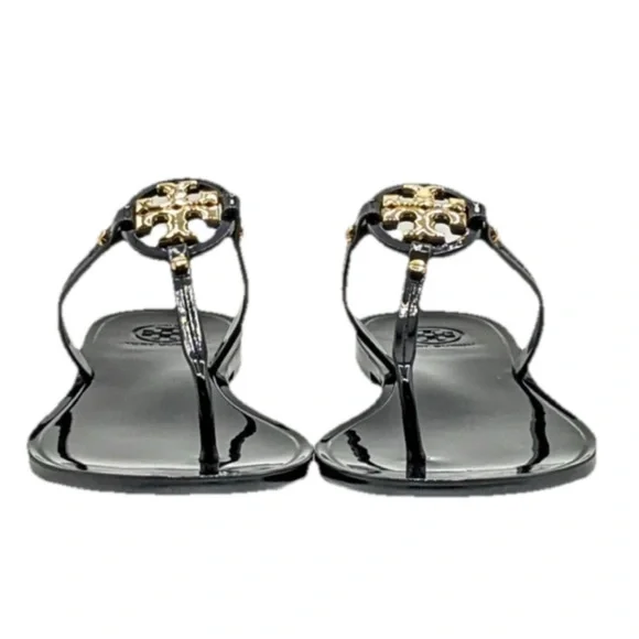 NIB! Sz 9 Tory Burch Mini Miller Thong Sandals in Black/Gold w/Toe Pad - Picture 6 of 12